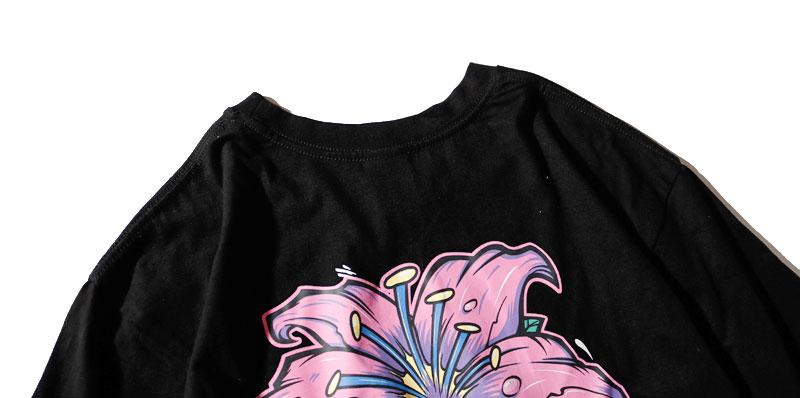 Flower Tee - Black-T-Shirt's-TheRunUp-[option4]-[option-5]