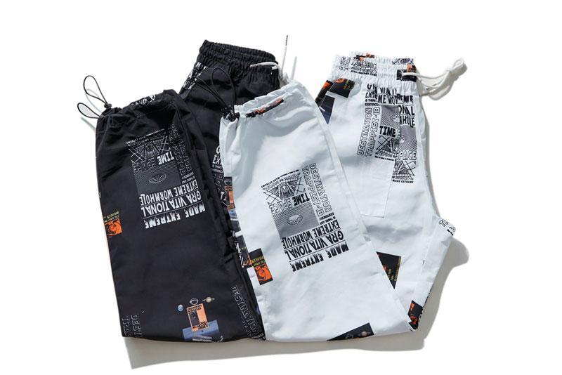 Newspaper Print Joggers - White-Jeans & Joggers-TheRunUp-[option4]-[option-5]
