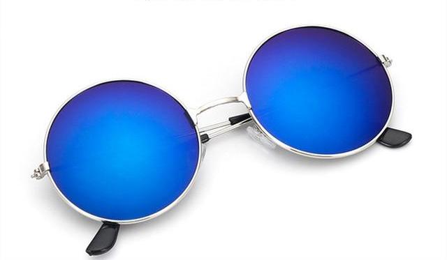 Round Frame Sunglasses - Silver/Blue